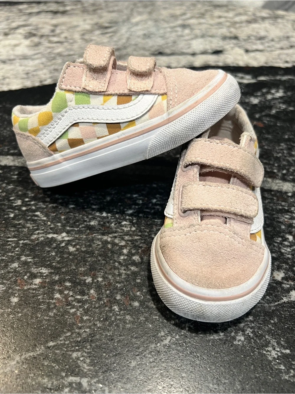 Vans Old Skool V Hook & Loop Pastel Checkerboard Toddler Shoes Size 6
